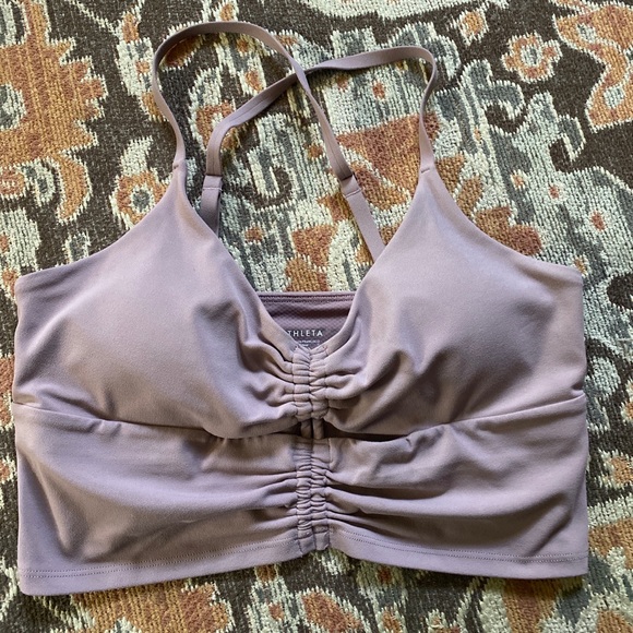 Athleta long line cinch front mauve yoga bra small - Picture 1 of 4